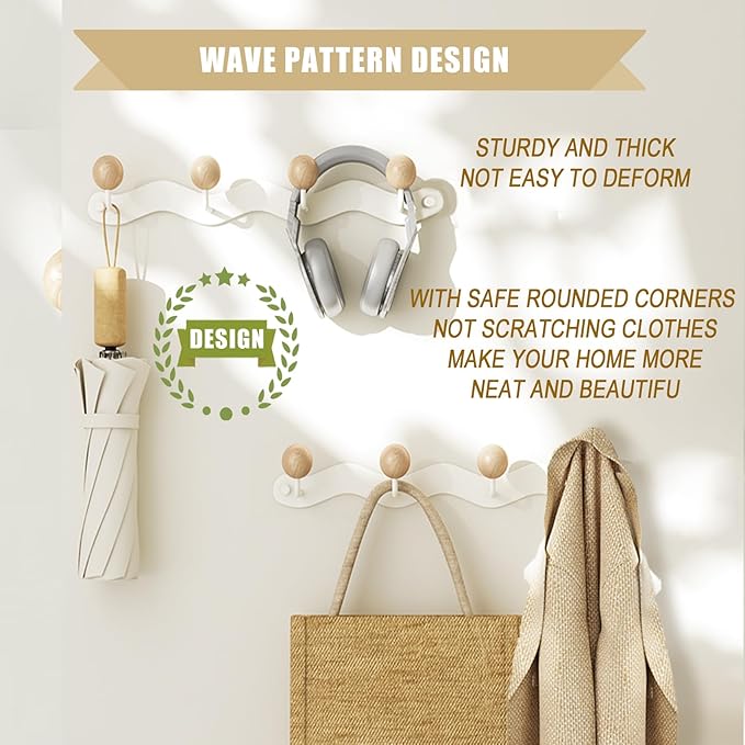 Coat Hooks for Wall, Key Holder Wall Mount, Coat Rack Wall Mount, Wall Hooks for Coats, Hooks for Hanging Hat Towel Purse Robes Mudroom Bathroom Entryway, Beige
