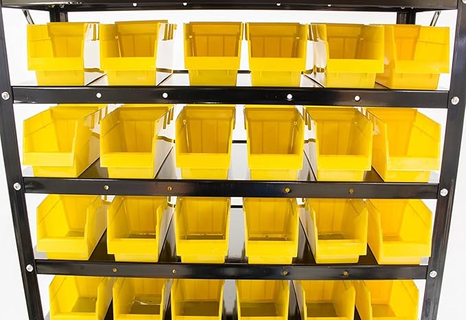 Erie Tools TLPB60 60 Parts Bin Shelving Organize with Plastic Bins for Garage, Shop, and Home Storage