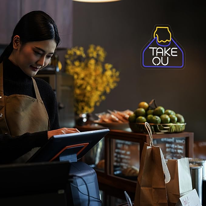 Take Out Neon Sign for Business Carry Out Take Away Led Light up Sign with Dimmable Switch for Restaurants Wall Decor Bar Store Drink Shop Cafe USB Powered 13.8" x 12.6"