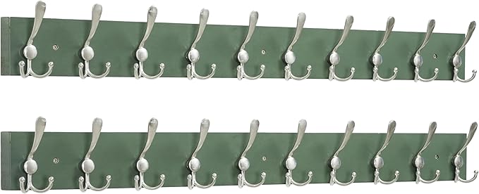 SKOLOO Creations Forest Green Solid Wood Wall Mounted Coat Rack, 10 Hooks, 38-1/8" Long - Kitchen, Mudroom, Entryway, Bathroom - Includes Mounting Hardware, Wall Coat Hanger, Towel Rack, Pack of 2