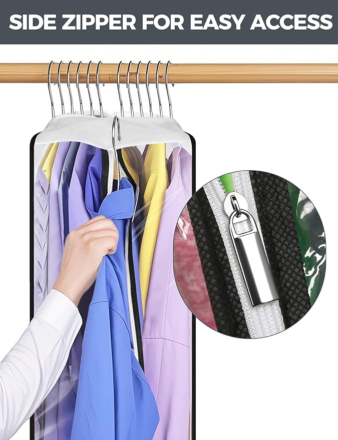 4 pcs 60" Garment Bags for Hanging Clothes, Clear Suit Bags for Closet Storage Clothing Storage, Garment Bags for Travel Covers with 10" Gussets for Coats, Jackets, Shirts and Sweater