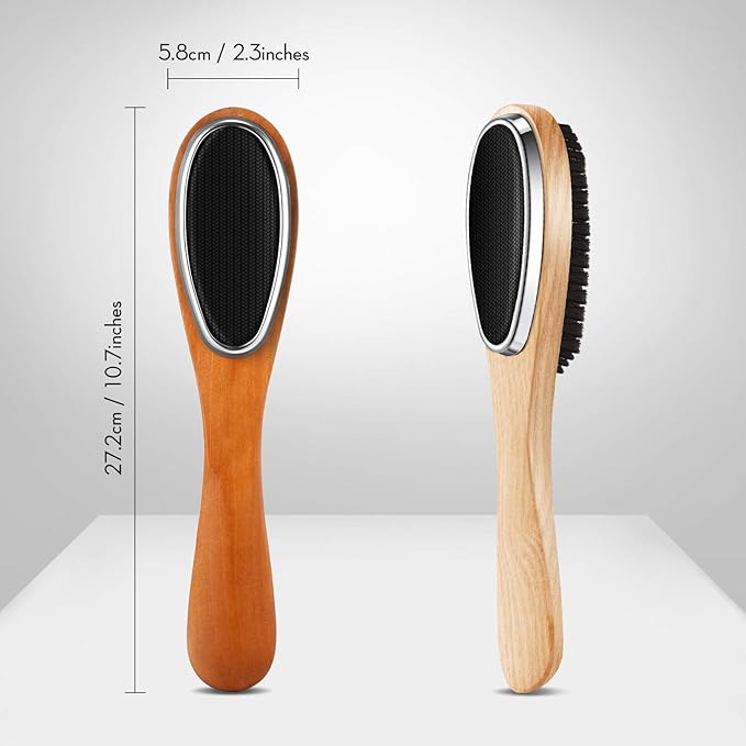 Patelai 2 Pieces 3 in 1 Lint Cloth Brush Double Sided Garment Brush Lint Remover Shoe Horn Beech Wood Handle for Clothes Wool Coat Couch Pet Hair, Random Color
