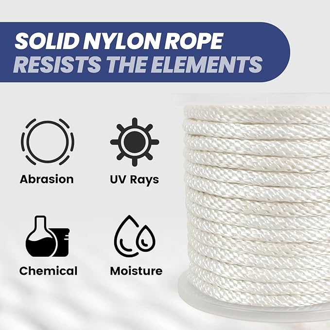 MERIANE 1/2 Inch Nylon Rope 100 Ft – Multipurpose Solid Braided Rope – Ideal Use for Camping, Clothesline, Marine, Flag Line – Abrasion & UV Resistant – Shock Absorption Rope for Indoor Outdoor