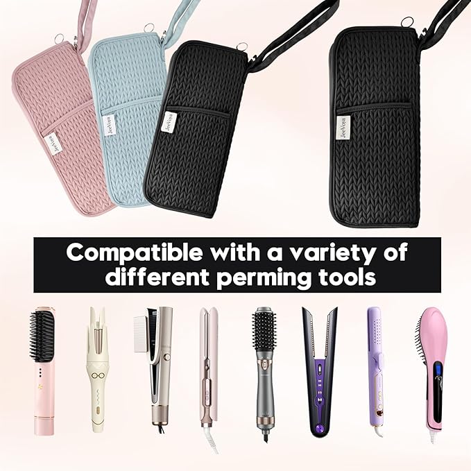 Hair Tools Organizer Bag Heat Resistant Mat Case Hot Tools Travel Bag Portable Flat Iron Pouch Case for Hair Straighteners, Curling Irons, Flat Irons and Hot Styling Tools (Black)