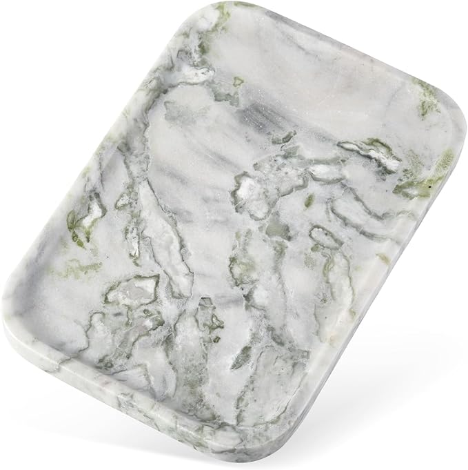 Luxury Marble Vanity Tray, Bathroom Tray Countertop, Bianco Marble/Stone, Home Decorative Dresser Organizer, Storage for Kitchen Sink, Perfume Jewelry Holder(Green&White)