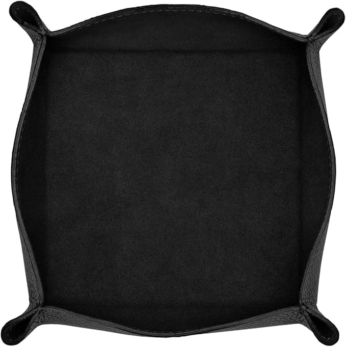 Maruse Italian Tumble Leather Valet Tray Organizer, Office Desk Accessory, Durable Leather Handmade in Italy (Black)
