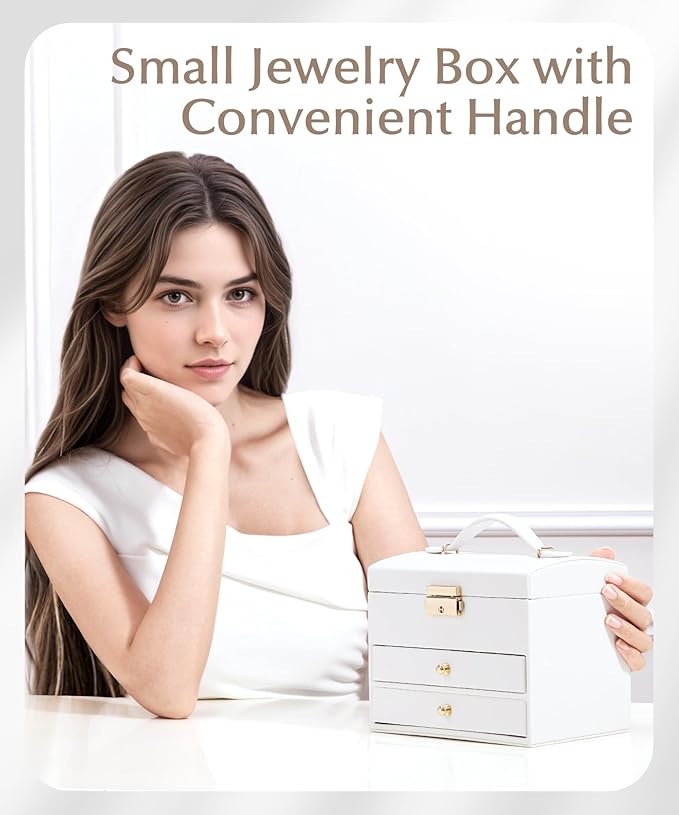 Homde Women Jewelry Box with Lock: 3 Layers Modern Organizer - White Storage for Ring Necklace Earring - Birthday Christmas Gifts for Girls