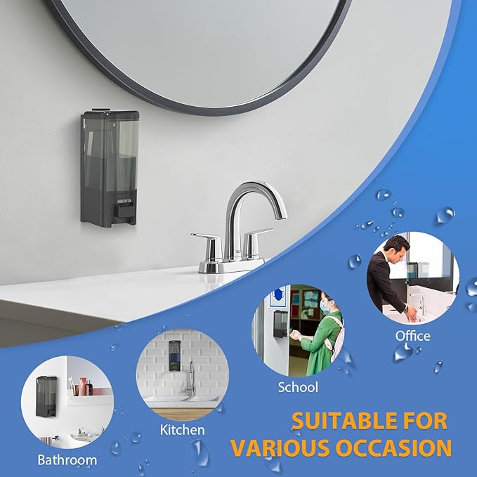 Manual Soap Dispenser, 17oz/500ml Wall Mount Soap Pump, Large Capacity Kitchen Bathroom Hand Soap Dispenser, Commercial Refillable Shampoo Shower Gel Lotion Dispenser, Black