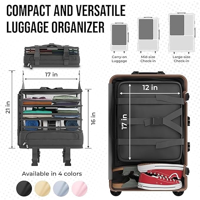 Voyaj Hanging Suitcase Organizer for Travel - Carry on Closet Suitcase, Hanging Luggage Organizers, Travel Organizer - Easily Fits Carry On Luggage for Wrinkle Free Packing