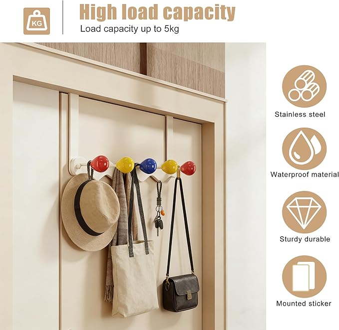 Over Door Coat Rack, Coat Hooks for Door Coat Hanger, Towel Hanger for Bathroom, Door Hanger Hooks, Hooks for Hanging Hat Key Towel Purse Robes Mudroom Entryway