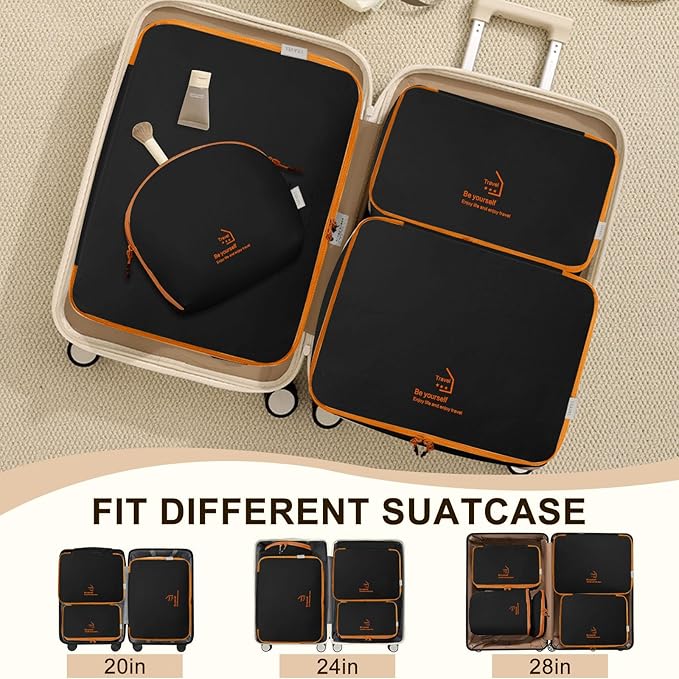 Packing Cubes for Travel, Various Sizes Luggage Organizer Bags with Double Zipper, Durable Space Saver Bags Travel Essentials (5 Set, Black)