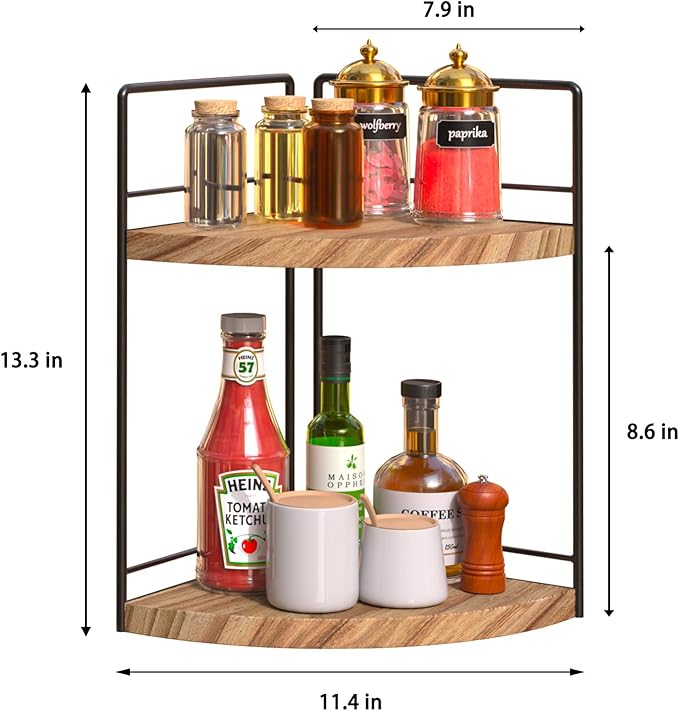 2 Tier Bathroom Counter Organizer,Bathroom Countertop Organizer, Wood Vanity Organizer Corner Shelf,Makeup Tray for Perfume Skincare Bedroom Kitchen Corner (2 Tier,Brown)