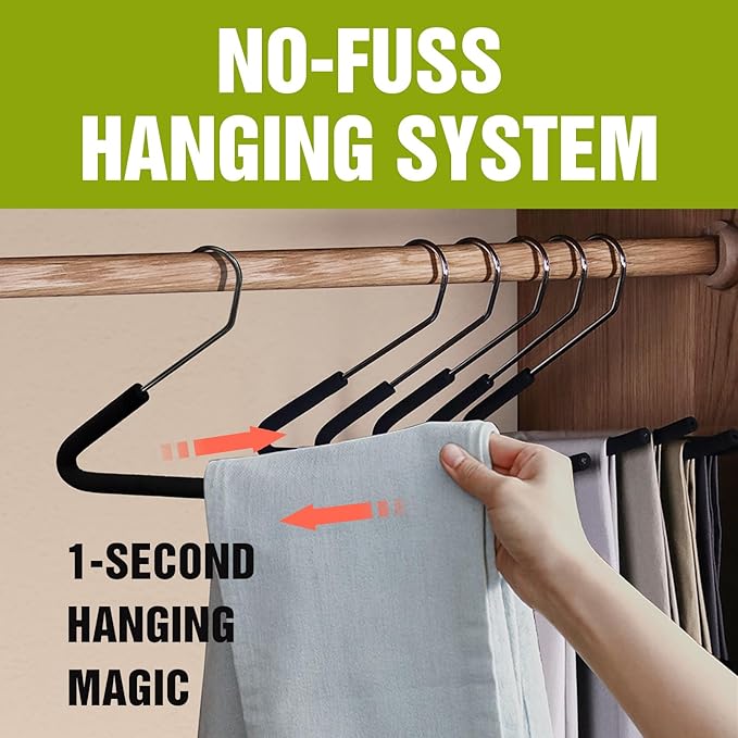 Spring Fever Open Ended Non Slip Sponge Padded Pants Hangers - Chrome Plating Foam Heavy Duty Space Saving Black Long 30
