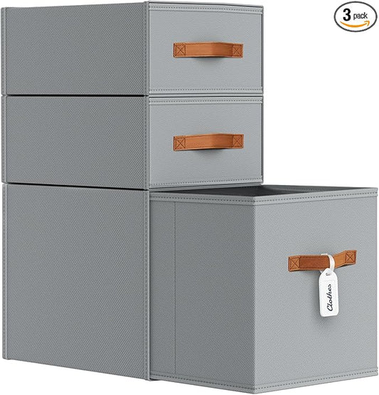 DIMJ Closet Organizers and Storage- Fabric Stackable Storage Drawers Shelf Organizer for Clothes, Underwear, Sweaters, Collapsible Storage Bins for Wardrobe, Bedroom, Shelves