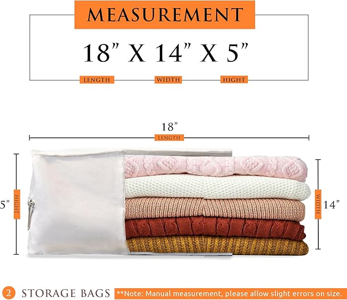 Cashmere Sweater Storage Bags | PACK OF 2 |Breathable & Washable Sweater Storage Bags | Suitable Clothes Organizer For Sweaters, Merino Wool, Scarves and more