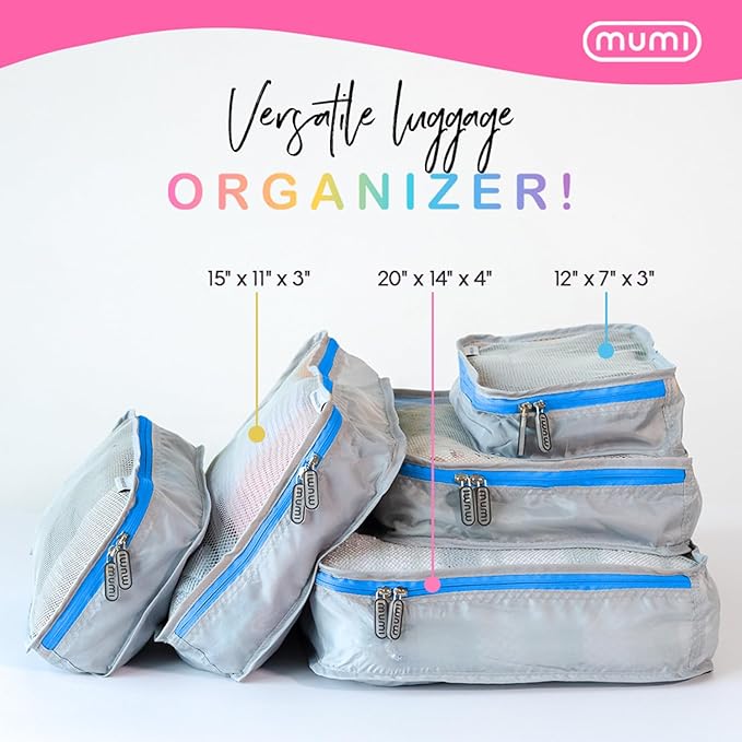 MUMI Packing Cubes - 5 Compression Packing Cubes for Travel, Luggage Organizer Bags for Suitcases, Carry-On, Duffle or Backpack – Mesh, Waterproof Bags for Clothes, Kids & Travel Accessories - Black