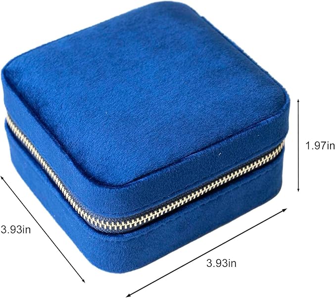 Customizable Compact Velvet Jewelry Box with Mirror, Travel Jewelry Case, Travel Jewelry Organizer, Jewelry Box for Women and Girls, Small Jewelry Organizer (Flower Design, Winter Blue)
