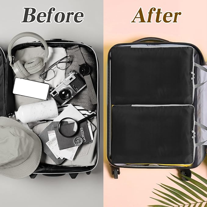 Hosuly 6 Pcs Compression Packing Cube Bag Extra Large Travel Expandable Space Saving Organizers XL for Luggage Storage(Black 02,11 x 7 '')