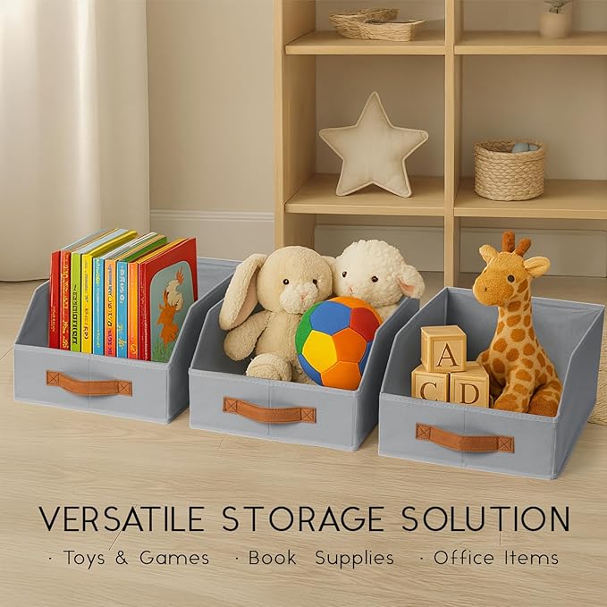 Fabric Storage Bins for Organizing - 10 Pack Large Trapezoid Collapsible Storage Bins with Front Handle, Closet Organizers and Storage for Bedroom, Home Shelves, Small Spaces, Grey