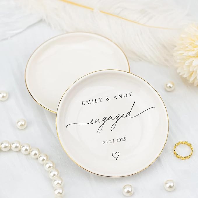 Custom Engagement Ring Holder Ring Dish, Custom Wedding Gifts for Couple, Bridal Shower Couple Jewelry Tray, Monogrammed Engagement Wedding Gifts for Bride 3