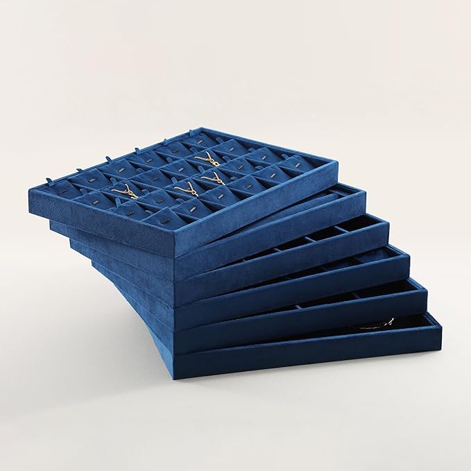 Earring Organizer Tray, Velvet Jewelry Trays，Premium Rock Organizer,Luxury Earring Storage,Blue Earring Case