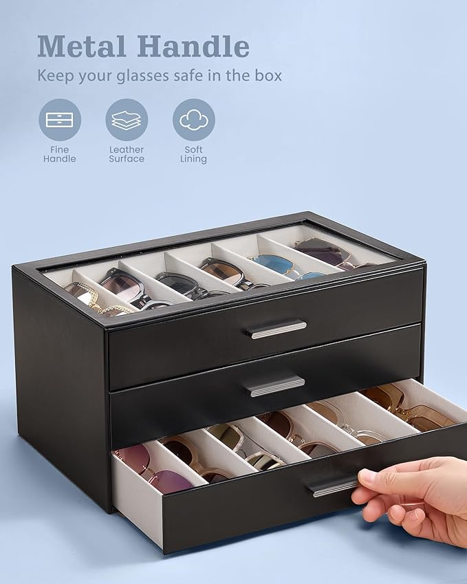 Lolalet Beige Sunglasses Storage Box for Women, Eyewear Eye Glass Organizer with Clear Top Lid Display Holder Case