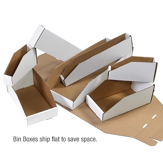 Box USA BBINBWZ418 Open Top Bin Boxes, 4" x 18" x 4 1/2", Oyster White (Pack of 50)