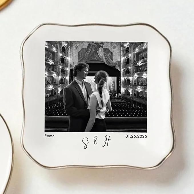 Chillever Custom Photo Ring Dish, Personalized Jewelry Holder, Picture Trinket Tray, Engagement Gift for Her, Wedding Keepsake Jewelry Dish, Memorial Gifts, Custom Couple Portrait Keepsake 2