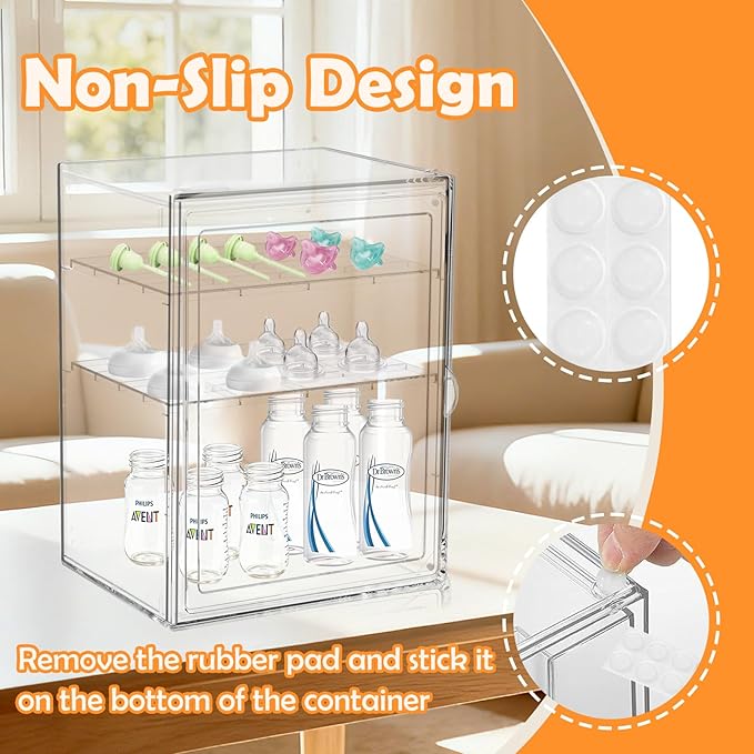 Baby Bottle Organizer,Adjustable Height Bottle Storage Organizer Baby for Bottles, Pacifiers, Pump Parts, Clear Organizer for Countertop, Cabinet,Vanity, Bathroom