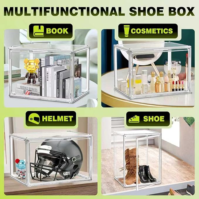 1 Pack XXX-Large Clear Tall Boot Storage Box 17.7''x13''x13'' Acrylic Display Case with Magnetic Lid Handbag Organizer Clear Storage Bins for Trophy, Helmet, Tall Boots, Figure Collectibles