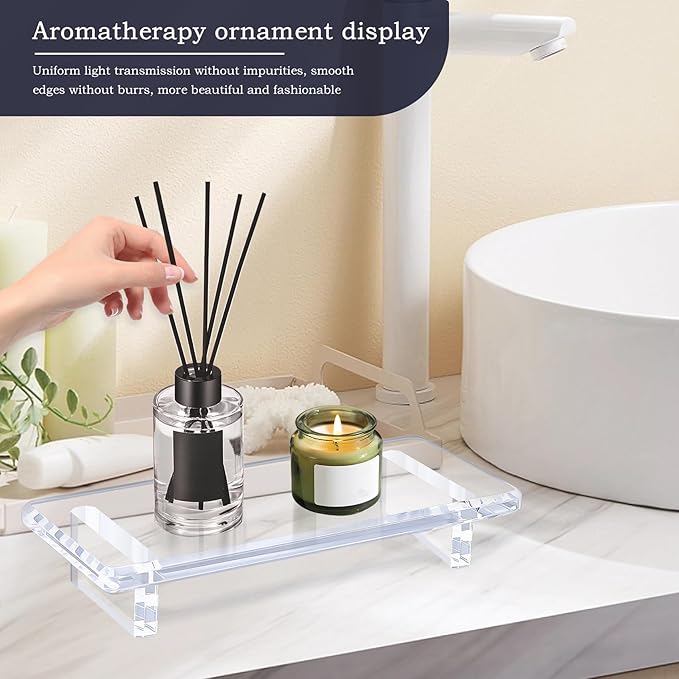2-Pack Clear Acrylic Bathroom Vanity Tray – Multi-Purpose Waterproof Sink & Countertop Organizer, Soap/Sponge/Brush Holder, Plant & Candle Display Riser, Stain-Proof Compact Tray 8.6"×3.6"×1.5"