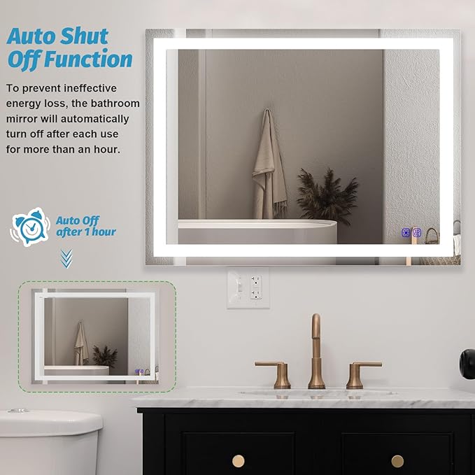 LED Mirror Bathroom 28"x36" LED Bathroom Mirror with Lights Front Lighted Mirror Smart Large Vanity Mirrors Makeup Colors Stepless Dimmable,Anti Fog,CRI95+,Memory Function