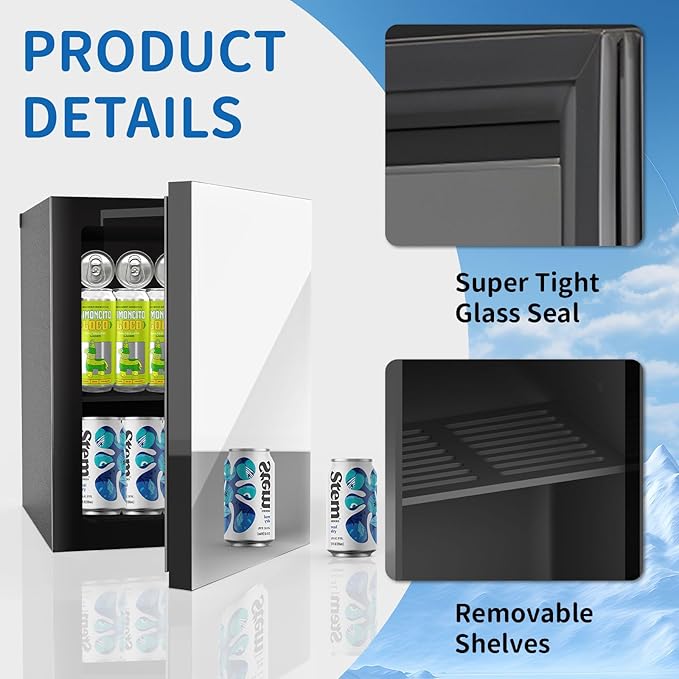 24 Cans/20L Beverage Refrigerator Cooler and Skincare Mini Fridge with Mirrored Front Door & Temperature Control, Countertop Small Fridge for Soda, Beer and Cosmetics, Skincare