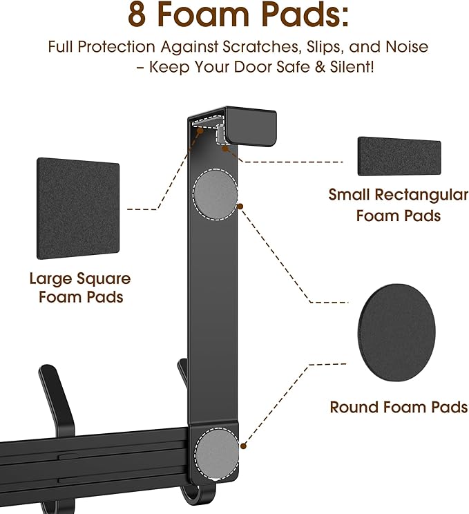 KitchLife Over The Door Hooks Hanger with 7 inches Extended Arms, Fit for 1 3/8" Doors, J18U, Bathroom Towel Rack Organization, Thickened 1 Pack Double Hook, Matte Black