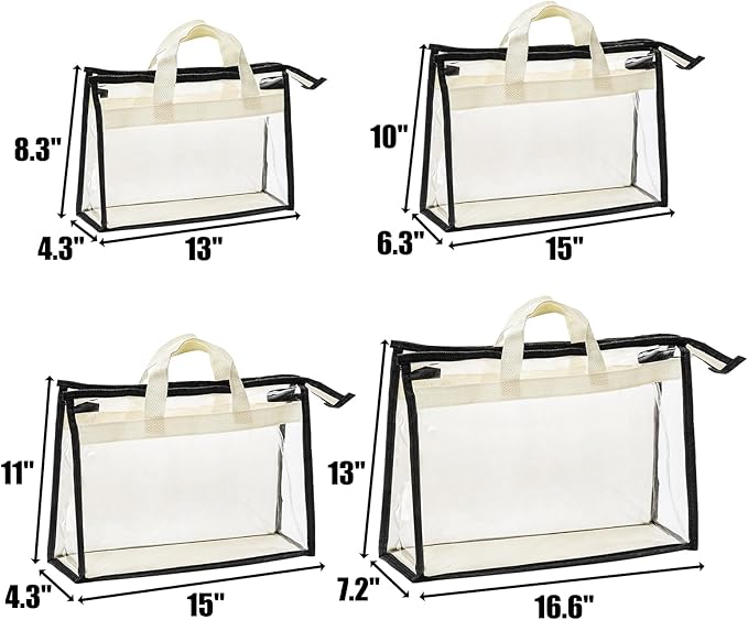 Peohud 12 Pack Clear Handbag Storage Organizer, Dust Bags for Handbags, Transparent Purse Organizer for Closet, Hanging Handbags Dust Cover Bags with Zipper, Handles and Hooks