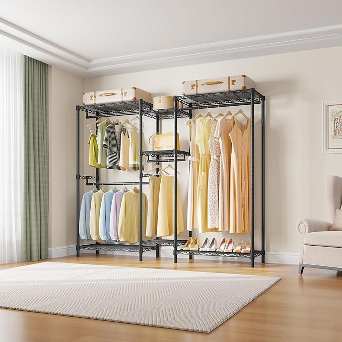 VIPEK Classic V6 Medium Wire Garment Rack Heavy Duty Clothes Rack for Hanging Clothes, Metal Freestanding Closet Wardrobe Racks 59.8" L x 14.6" W x 76.4" H, Max Load 750lbs, Black