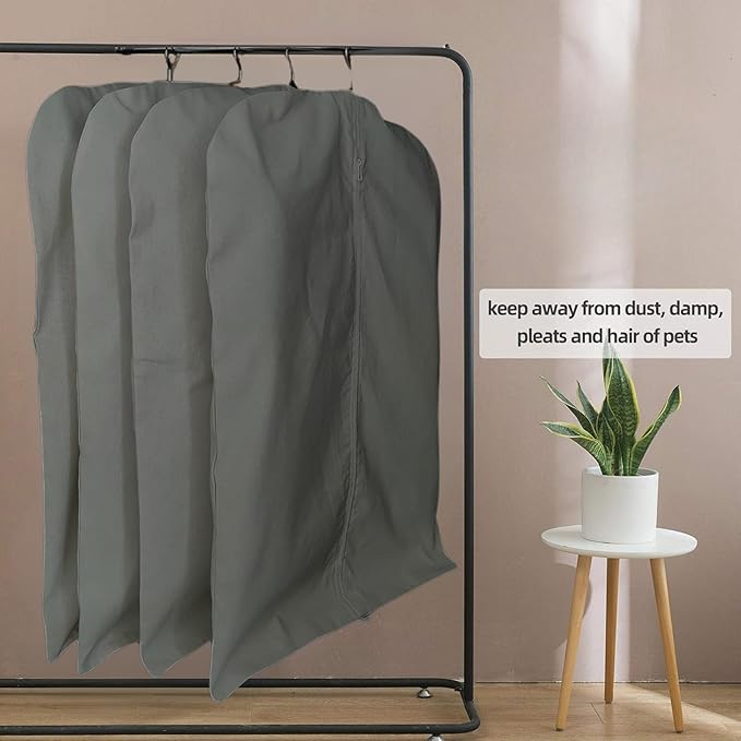 Garment Bag for Hanging Clothes – Organic Cotton Suit & Coat Cover with Zipper | Breathable Closet Organizer for Travel & Storage (X-Large (24"x60"), Gray)