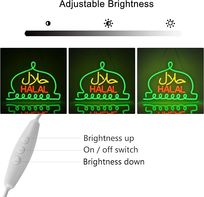 Halal Neon Signs Halal Food Arabic Restaurants Led Light Up Signs for Business Store Wall Decor with Dimmable Switch Christmas Party Gift USB Powered 16.1" x 11.8"