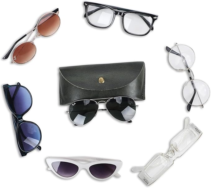 Leather Sunglasses Case Genuine Leather Eyeglass Case Soft Glasses Pouch Reading Glasses Case for Men & Women