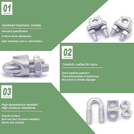 30PCS 3/8" M10 Zinc-Plated Wire Rope Clamps – Heavy Duty U-Bolt Cable Clips (Silver)