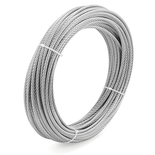 LEXININ 3/16 Inch x 98 Feet Rope Cable, 5mm Thick Stainless Steel Wire Rope 7x19 Strands Construction, Picture Hanging Aircraft Cable for Deck Railing, DIY Balustrade, Clothesline