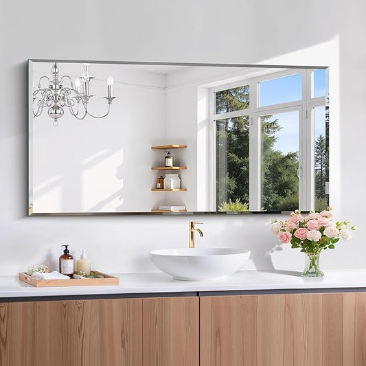 CILIBER Beveled Mirror, 24x48 Beveled Bathroom Mirrors for Over Sink, Upgraded Shatterproof Beveled Frameless Vanity Mirror for Bathroom,Bedroom,Living Room and Entryway