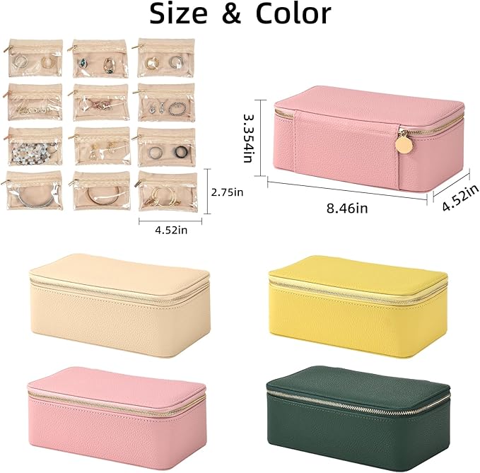 Travel Jewelry Box,Jewelry Travel Organizer for Women Girl,Travel Jewelry Case with 12pcs Velvet Jewelry Pouches for Necklaces Rings Earrings Sorting Storage(Pink, 12)