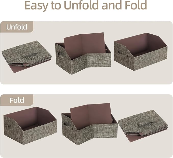Closet Organizer Bins, Fabric Storage Bins Foldable Storage Box Shelf Baskets Container Trapezoid Storage Bin for Organizing Home Office Shelves Wardrobe RV, 4 Pack, Brown