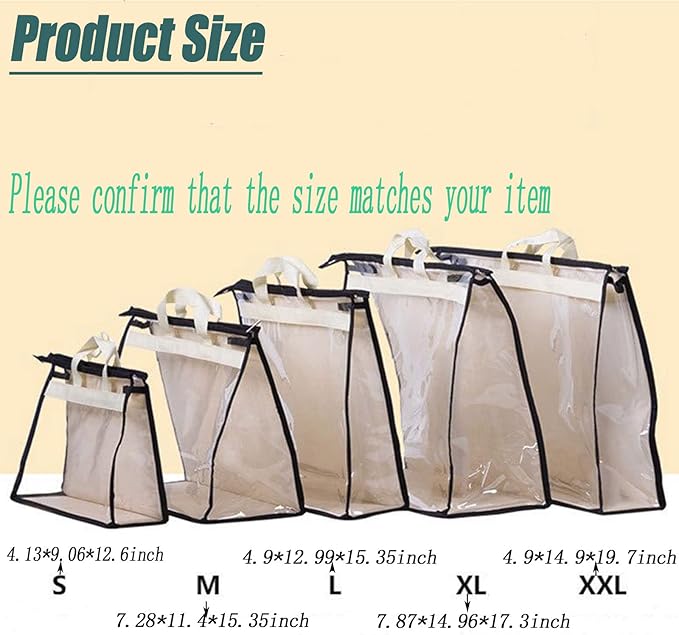 Dust Bags for Handbags - Purse Storage Organizer for Closet Moistureproof and Dustproof Cover Hanging with Zipper and Handle (Black-M)