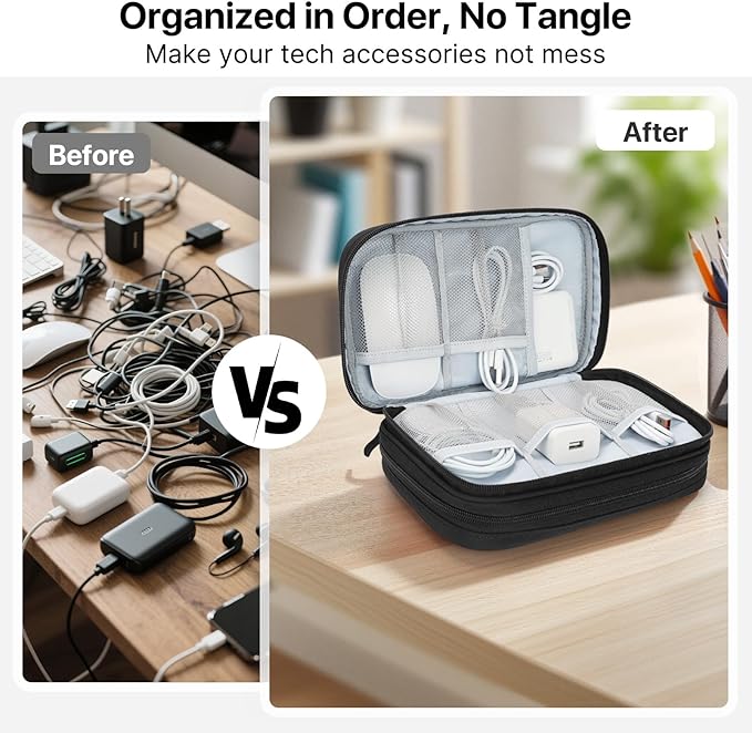 Skycase Tech Pouch - Lightweight Electronics Organizer Travel Case, Double Layers Travel Cable Organizer, All-in-One Storage Bag for Charger, Cord, Phone, Flash Drive, Accessories