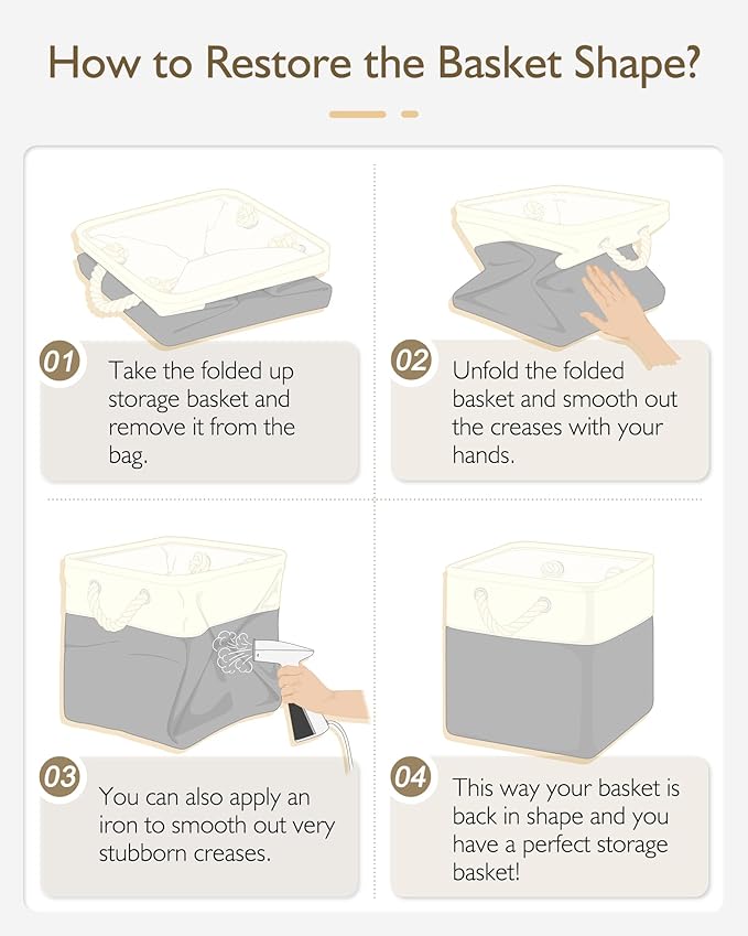 11 Inch Storage Cubes 6-Pack, Foldable Fabric Organizer Bins with Rope Handles, Cube Storage Baskets for Closet Shelves and Home Organization(White/Gray)