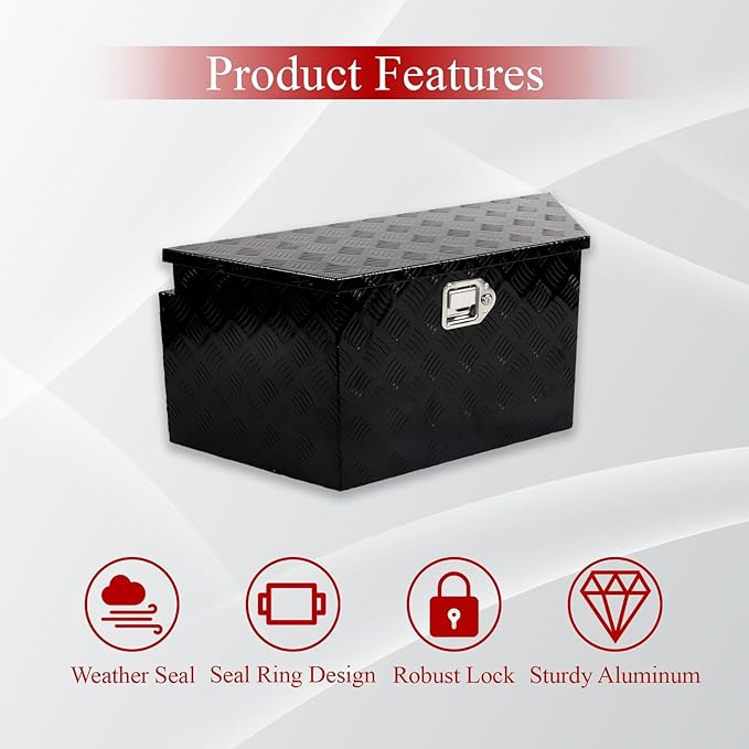 34''Inch Aluminum Trailer Tongue Tool Box Truck Bed Toolbox Truck Trailer Chest Box Underbody Storage Organizer Waterproof Square Storage Organizer w/Lock & Keys Black(‎34" Lx14.5 Wx15 H)