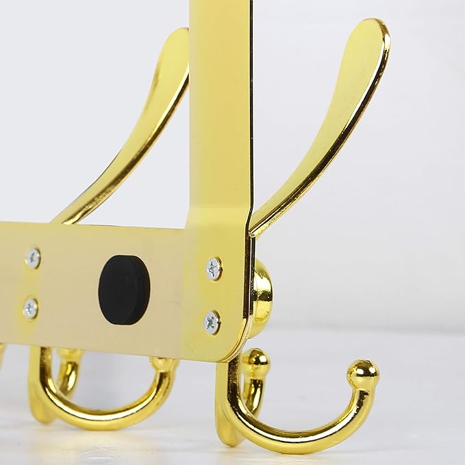 SKOLOO Over The Door Hook - for Doors up to 1-3/4'' Thickness, Metal Door Hanger with 5 Triple Hooks, Over The Door Hanger for Coats, Hats,Towels, Gold, Assembly Required