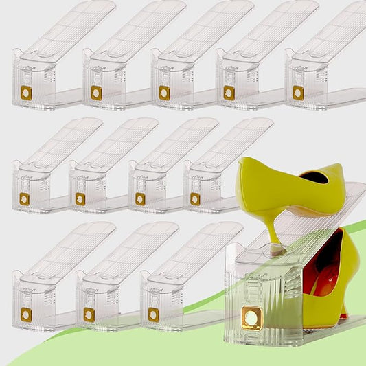 12 Pack Shoe Slots Organizer, Shoe Stackers Organizer for Closet Adjustable Shoe Holder Space Saver 50% Shoes Racks for Closet Organization